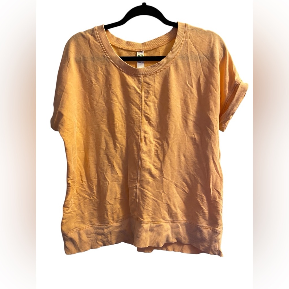 Green Tea Sweatshirt T Shirt cuff sleeve fluorescent orange 🍊 M NWOT